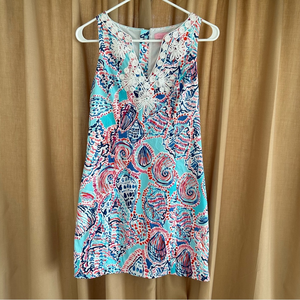 Like New Lilly Pulitzer Gabby Shift Dress Shell Me About It Seashells Size 00